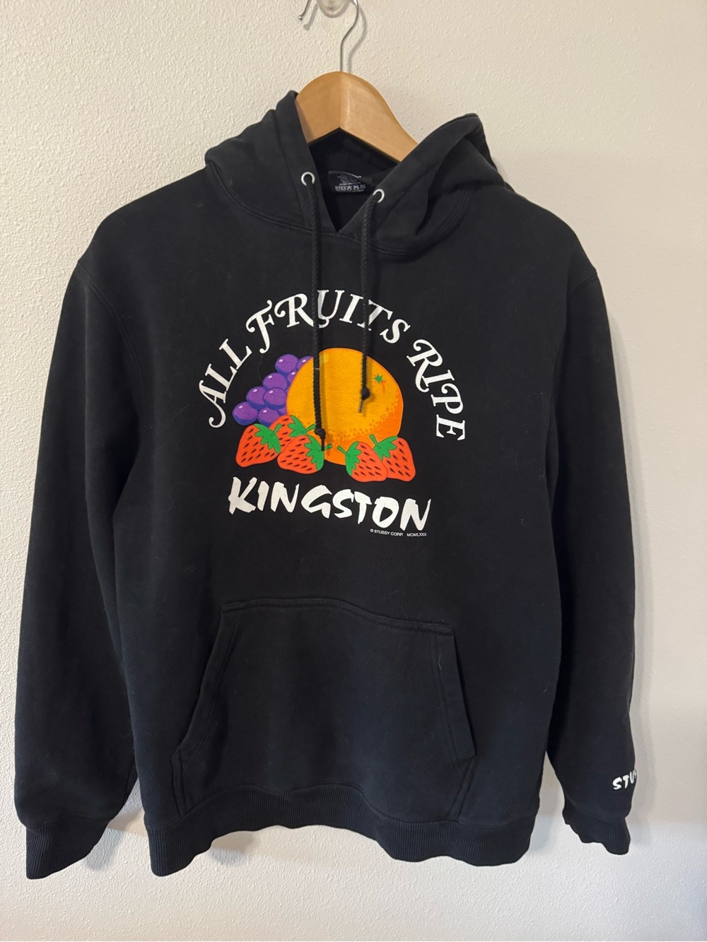 Stussy All Fruits Ripe Hoodie Sweatshirt Black Kingston Streetwear Midweight-M